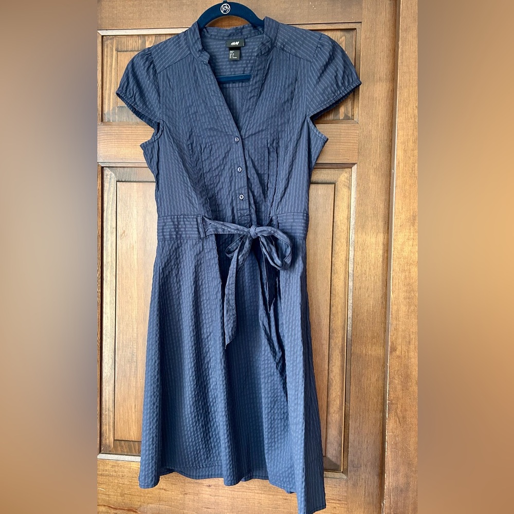 H&M Navy Dress with Waist Tie